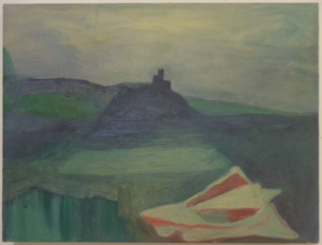    castle ans a shell, oil on canvas, 30X40 cm, shlomo gross collection