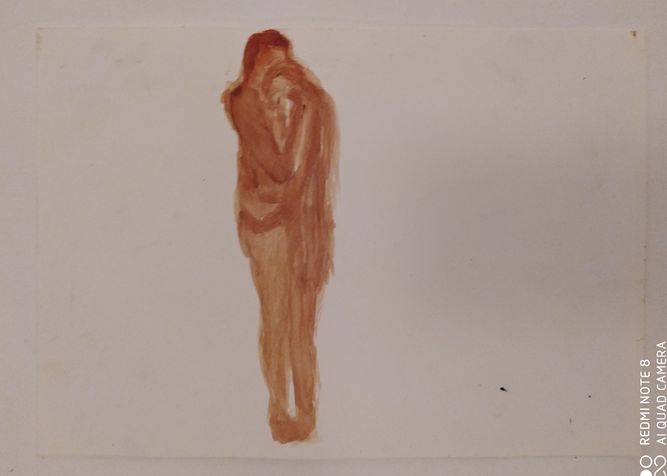  the hug, watercolor on paper, 2018, ruth golan collection